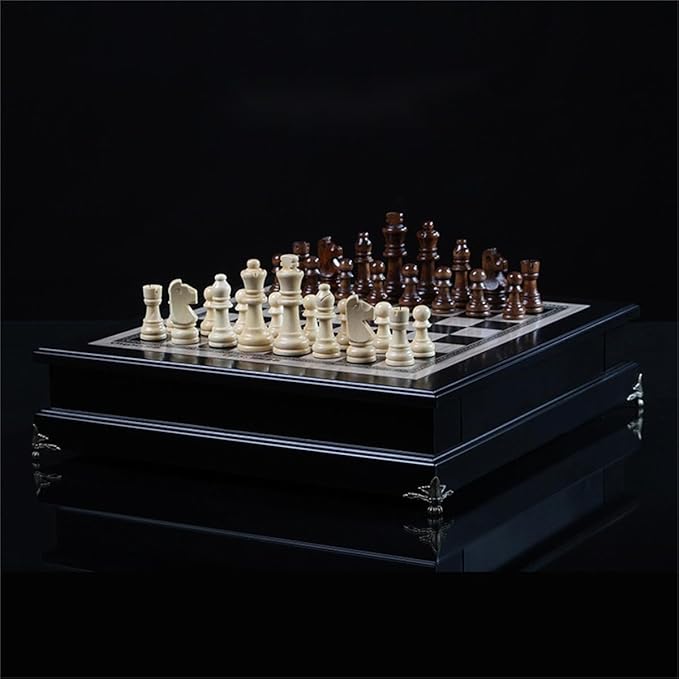 15 Wooden Chess Set Large Size Board Built-in Storage Drawer - 2 Extra Queens - Wooden Chess Pieces - Gift wrap Adult and Children's Board Games