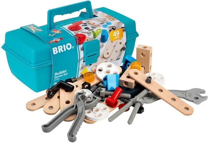 BRIO Builder Starter Set 34586 - Comprehensive 49 Piece STEM Building Set - Enhanced with Wood and Plastic Pieces - Ideal Learning Toy for Kids Aged 3 and Up - MESH Accredited