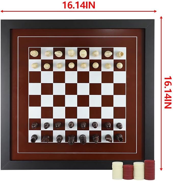 Wall Mounted Board Games Classic Checkers Game Strategy and Fun Games Art Decor for Home Checkers Board Game Magnetic Hanging Checkers and Chess Wooden Board Games (Checkers and Chess)