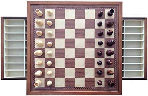 4 Less CO 19 Large Deluxe Chess Board Game Set Box Inlaid Walnut Wood Pieces 1208M
