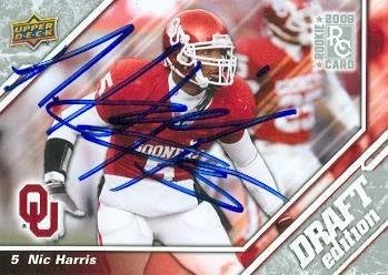 Sports Memorabilia Nic Harris Autographed Football Card (Oklahoma) 2009 Upper Deck Draft Edition No.99 Rookie