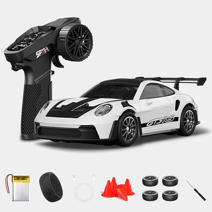 1:43 RC Drift Car D43-01 - 2.4G Full Proportional 4WD Alloy 20KM/H High Speed RC Racing Car with Gyro Silent Bearings Adjustable Speed &amp Lighting(Q3/White/D43-01)