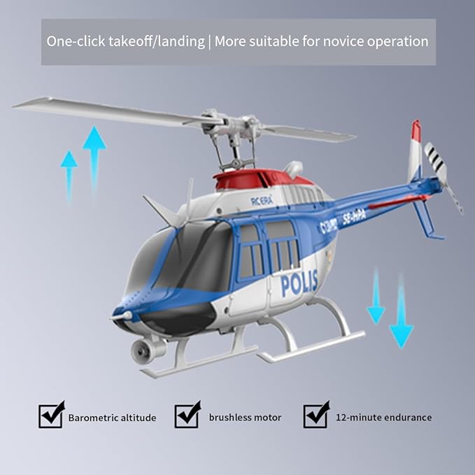 RC ERA 1/33 Scale C138 Pro Bell 206 RC Helicopter 2.4G 6CH 6-Axis Gyro Flybarless Heli with Optical Flow Upside Down 3D Rolling One-Key Takeoff(4 Battery)