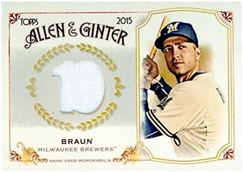 Sports Memorabilia Autograph Warehouse 343713 Ryan Braun Player Worn Jersey Patch Baseball Card - Milwaukee Brewers 2015 Topps Allen &amp Ginters No. FSRB-RB