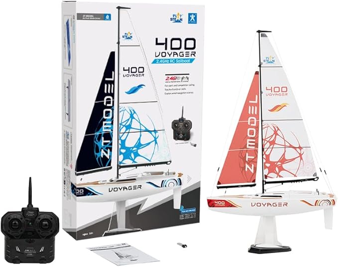 PLAYSTEM Voyager 400 RC Controlled Wind Powered Sailboat in Red - 26 Tall