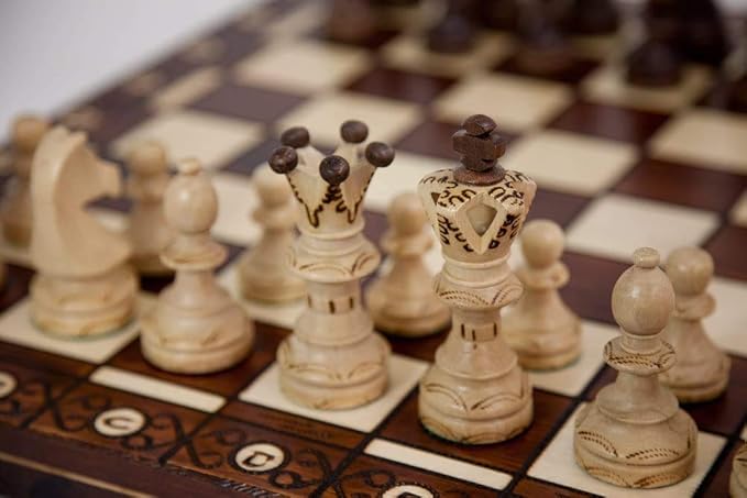 Handmade European Wooden Chess Set with 21 Inch Board and Hand Carved Chess Pieces