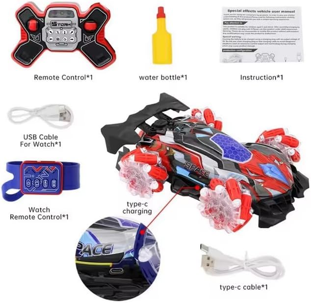 Gesture Sensing RC Stunt Car with Lights &amp Music Hand Gesture Remote Control Toy with 360° Spins Mist Spray (Blue)