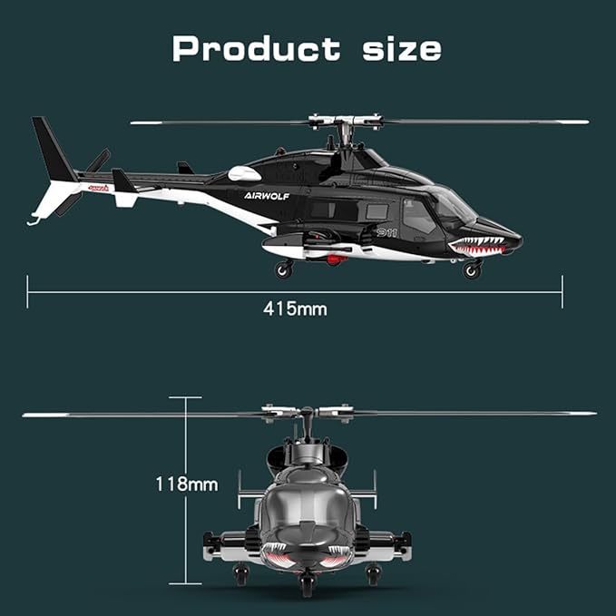 1/34 Scale AW-911 Air-Wolf RC Helicopter 2.4G 9CH Flybarless Airplanewith 6G/3D Stunt Mode and GPS Positioning (RTF Version/Mode 1/Mode 2)