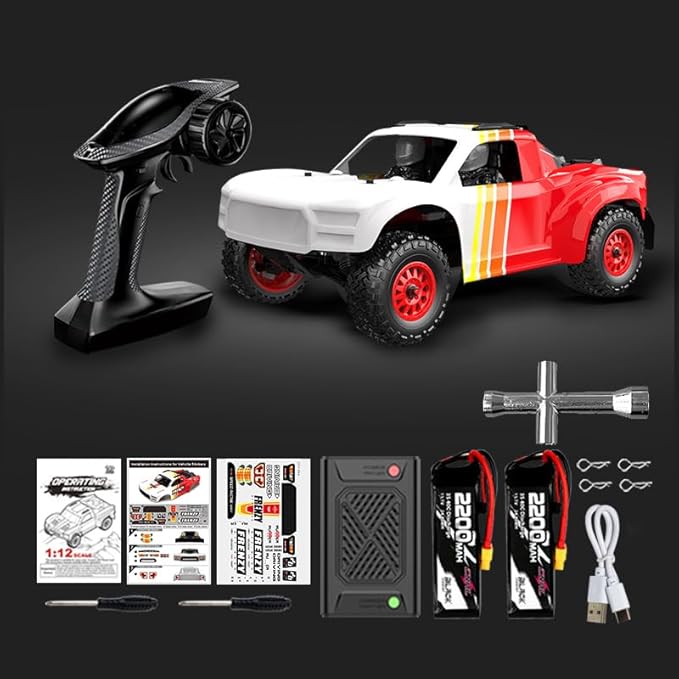 1:12 4WD Brushless RC Truck for Adults 4x4 Offroad Waterproof Monster Trucks Electric Powered High Speed Remote Control Cars Fast Extreme All Terrain RC Truggy with Double 3S Battery