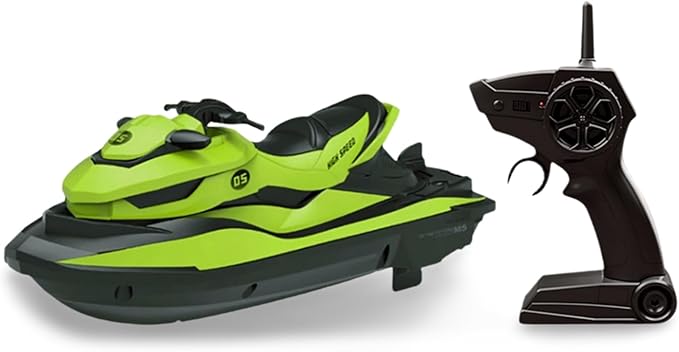 2.4 GHz RC Motorboat for Kids &amp Adults 10 km/h High-Speed Dual-Motor Electric Racing Jet Ski Toy 50 m Range 20 min Play Low-Battery Alarm Pool &amp Lake Ready (Green)