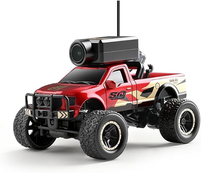 WL 1/64 FPV RC Car with Camera APP Auto-Pairing Mini RC Truck with Remote Controller + Display Screen 3-Speed Modes Gyroscope Remote Control Off-Road Truck for Adults