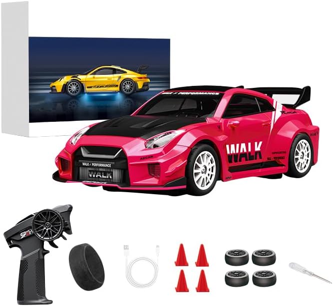 1/43 Scale RC Drift Car 2.4G Full Proportional 4WD Remote Control Car with Gyro Adjustable Speed &amp LED Lights Alloy RC Vehicle for Adult