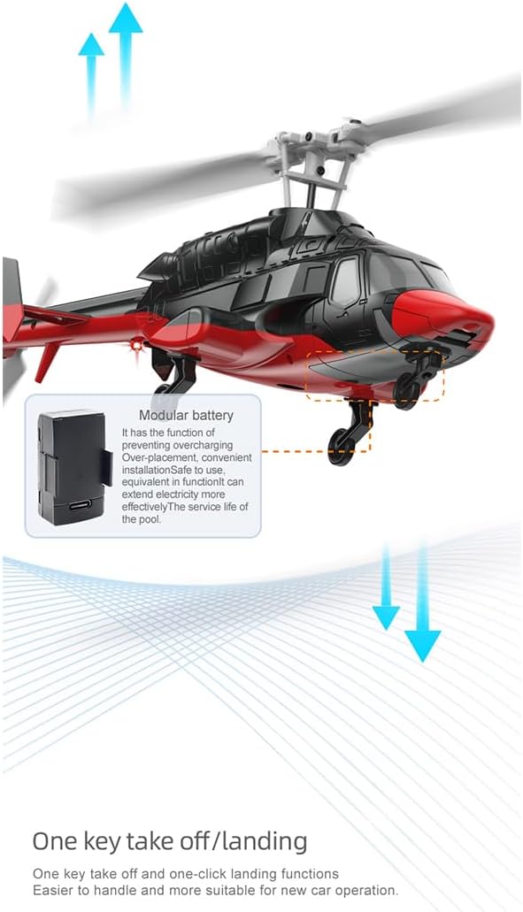 RC Helicopter Model A61 1/53 Scale Air-Wolf 2.4G 4CH Single Rotor RC Plane with Optical Flow Altitude Hold (RTF Version/Black and White) (Red Black)
