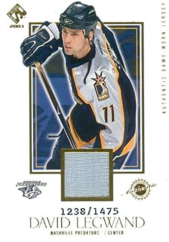 Sports Memorabilia Autograph Warehouse 466320 David Legwand Player Worn Jersey Patch Hockey Card Nashville Predators - 2003 Pacific Private Stock No.128 LE 1238 by 1475