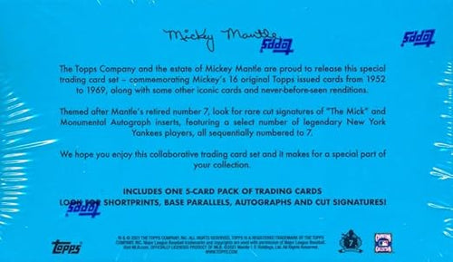 2021 Topps MICKEY MANTLE X Factory Sealed HOBBY Collectors Box with (5) Awesome Topps Mantle Cards! Look for ParallelsAutos from Derek JeterMariano Rivera &amp Rare Mantle Cut Signature Autos!