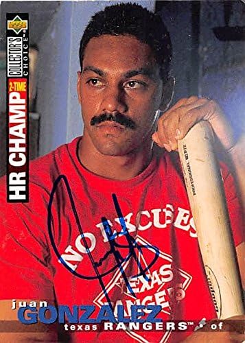 Sports Memorabilia Autograph Warehouse 248430 Juan Gonzalez Autographed Baseball Card - Texas Rangers 1995 Upper Deck - No. 84 Home Run Champ
