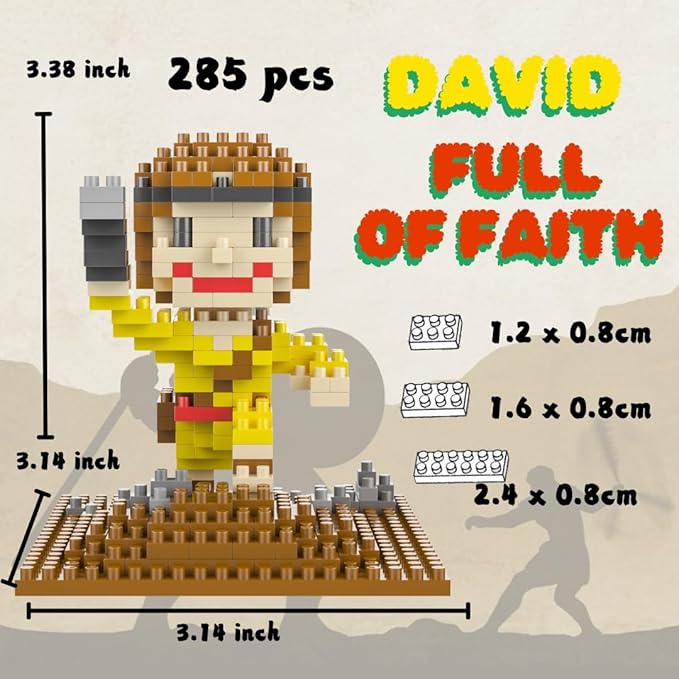 Jesus Series-Bundle David and Goliath The Man Full of Faith &amp Giant Mini Figurine Bible Story Collectable Building Set for Aged 14+ Great Gift(285+515pcs/8x16x13.4cm) Red Yellow