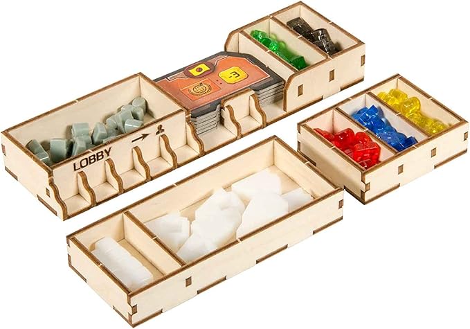 The Broken Token Terraforming Mars Compatible Expansions Game Organizer - Wood Storage Box with Multiple Trays &amp Card Shoe - Wooden Game Organizer