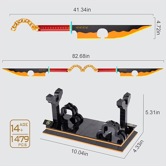 HIGH GODO Demon Anime Sword Building Set 82.6in Katana Anime Cosplay Sword with Stand Holder Samurai Sword Building Set for Adults and Teens 14+ (1479 Pieces)