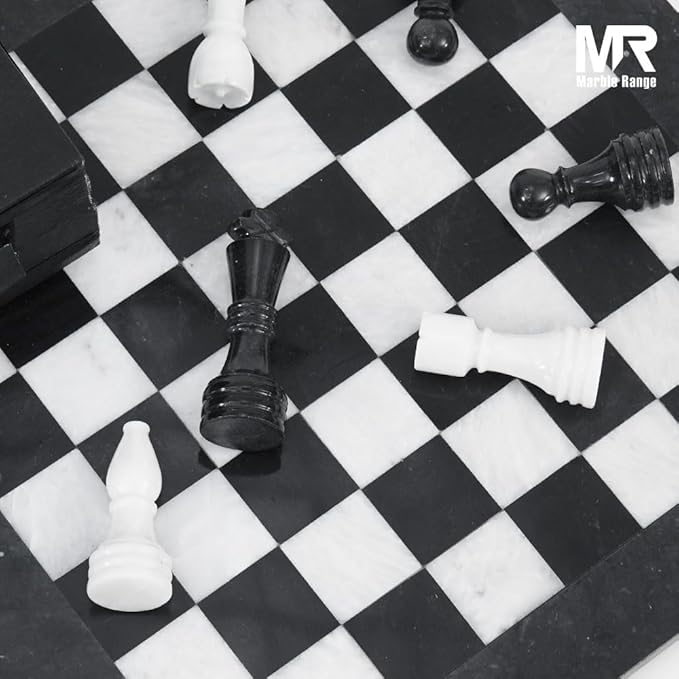 Marble Chess Set for Adults 15 Handmade Black &amp White Board Game with 32 Chess Pieces 2 Extra Queens &amp Storage Box Luxury Travel Game – Elegant Home Décor