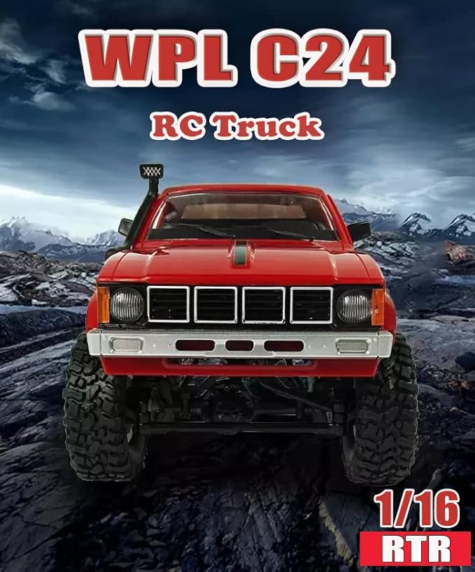 The perseids RC Rock Crawler RC Trucks 4x4 Pickup 1:16 Remote Control Car 2.4G Off-Road RC Crawler Semi Truck and Trailer All Terrain RTR Racing Vehicles Pickup with 2 Batteries (WPL C24)