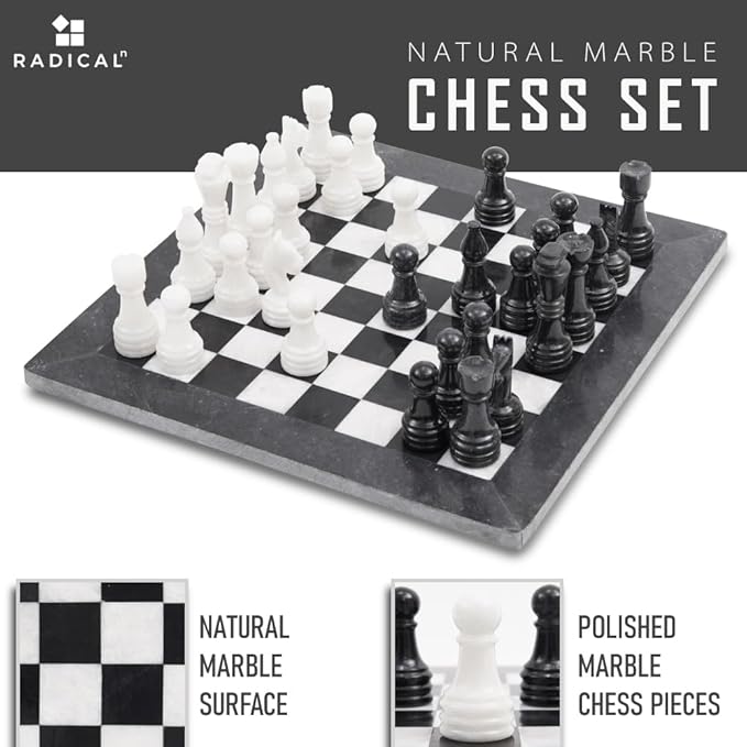 Radicaln Marble Chess Set 15 Inches Handmade Black and White Classic Board Games for Adults Luxury Marble Chess Board &amp 32 Chess Pieces