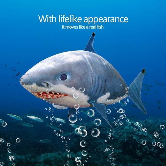 AUOK Remote Control Shark Toys Infrared RC Flying Clown Fish Balloon - Anti-Gravity Indoor Toy with Mid-Air Hovering for Fun Party Decorations &amp Gifts (Blue)