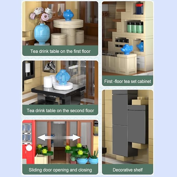 CaDA Japanese Style Tea House Building Block Master C66010W Japan Street Shop Brick Set with Lights 1200PCS Modular House Idea Gift for Boys Adults