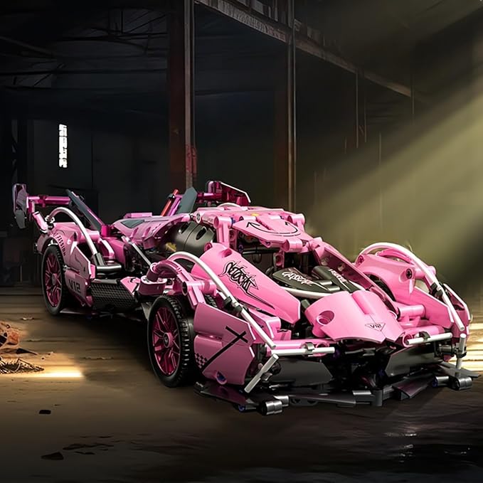 Sport Racing Car Building Block Sets for Adults 1:14 Pink Race Supercar Toys Kits Collectible MOC Model Christmas Xmas Birthday Gifts for Old Boys and Girls Teens Men Women Age 8-12 12-1614+