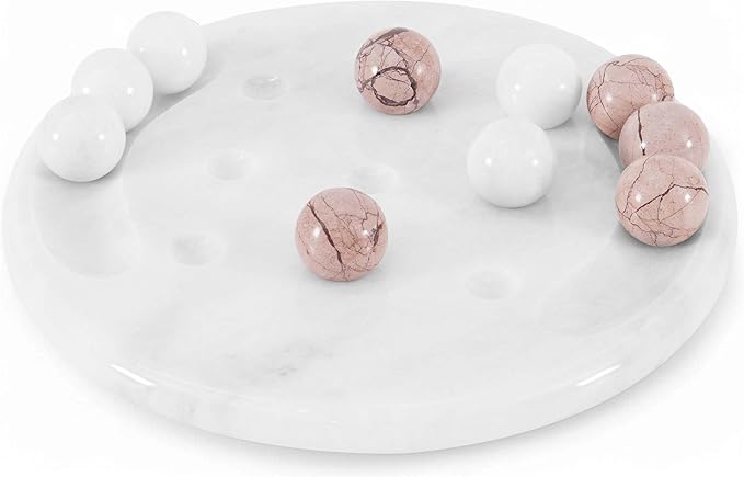 Radicaln Marble Tic Tac Toe Board Game 10 Inches White &amp Marinara Handmade Adults Brain Games for Tabletop Ideal Tic Tac Toe Strategy Board Games for Game Night