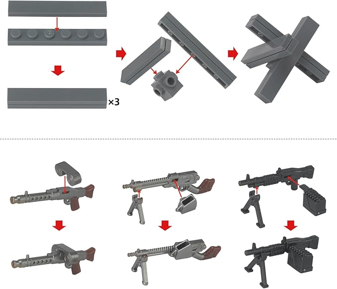Feleph WW2 Military Vehicles Weapons Pack 282 Pieces US Army Building Block Toy Set WWII Car Tricycle Gear Helmets Vests Tools Bricks Model Compatible with Soldier Figures for Ages 6 and Up