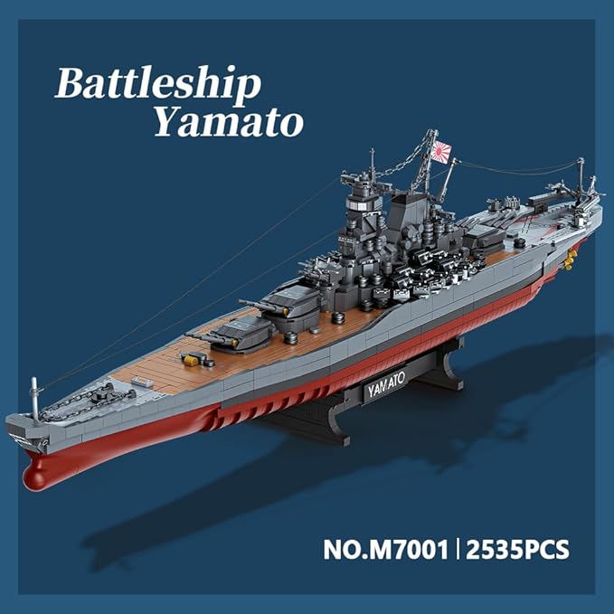MISINI M7001 1:300 Japanese Yamato Battleship Building Blocks Set 2569 Pieces WWII Navy Ship MOC Toy Excellent Battleship Model Building Gift and Collection for Military Enthusiasts and Adults