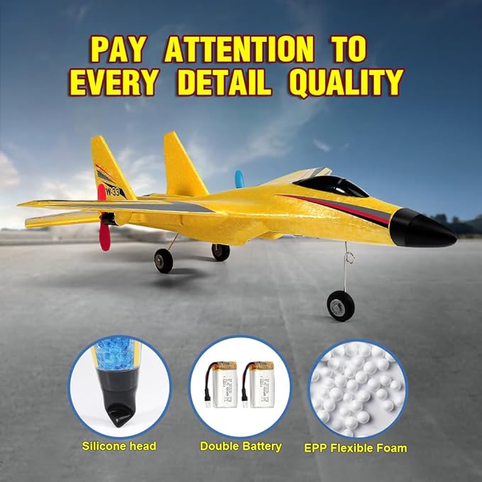 SU-27 RC Airplane2.4GHz 2 Channel Remote Control Plane with Gyro Night Lights and 2 Batteries Easy to Fly for Adults Beginners and Kids Yellow Toy