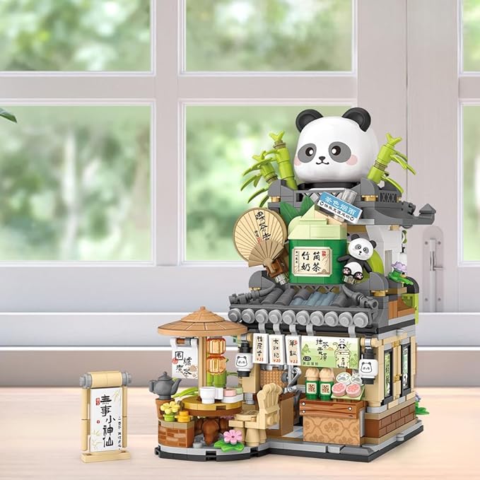 MindBox City Tea House Building Blocks Set Openable Panda Construction Tea Shop Building Toys for Boys Girls Age 8+ 860pcs Mini Bricks
