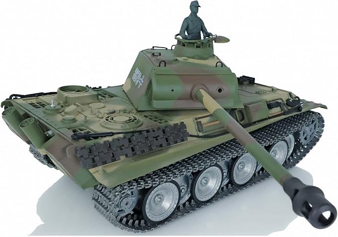 Heng Long Panther G RC Tank 1/16 7.0 Customized RTR 3879 with Smoking Metal Tracks Wheels Barrel Recoil 360 Rotating Turret Infrared Combat BB Shooting Airsoft