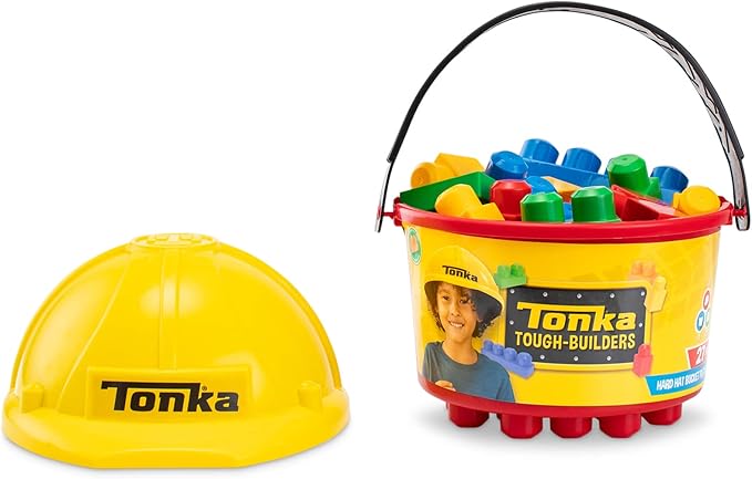Construction Helmets and Block Bucket Tonka Construction Play Set Building Toys for Creative Play Role Play Gift for Boys Girls Age 3+
