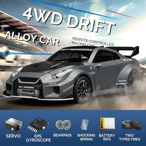 1:43 RC Drift Car D43-02 - 2.4G Full Proportional 4WD Alloy 20KM/H High Speed RC Racing Car with Gyro Silent Bearings Adjustable Speed &amp Lighting(Q5/Liquid Silver/D43-02)