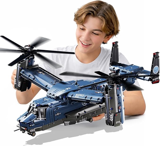 Military Helicopter Building Kit Fighter Jet V-22 Osprey Airplane Sets -1486 PCS Army Rescue Aircraft Model Toys Birthday Gifts for Adults Men Teens Boys 8-12 14+