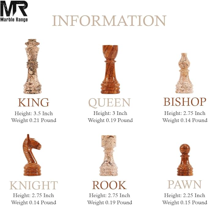 Marble Chess Set for Adults 15 Handmade Coral &amp Dark Brown Board Game with 32 Chess Pieces 2 Extra Queens &amp Storage Box Luxury Travel Game – Elegant Home Décor