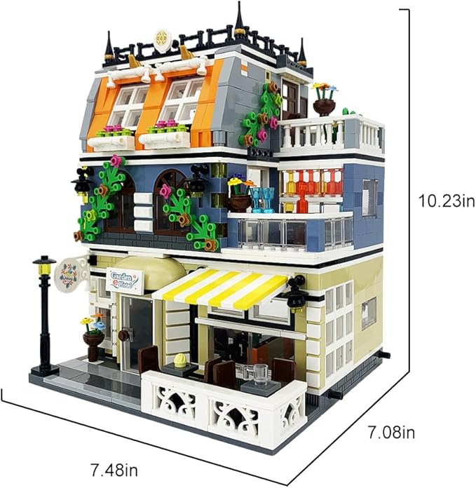 ENJBRICK Garden Hotel Assembly Square Building kitModular House Building Blocks Model Set for Teens and Adults.Collectible Display Toy Building Set 1284 PCS