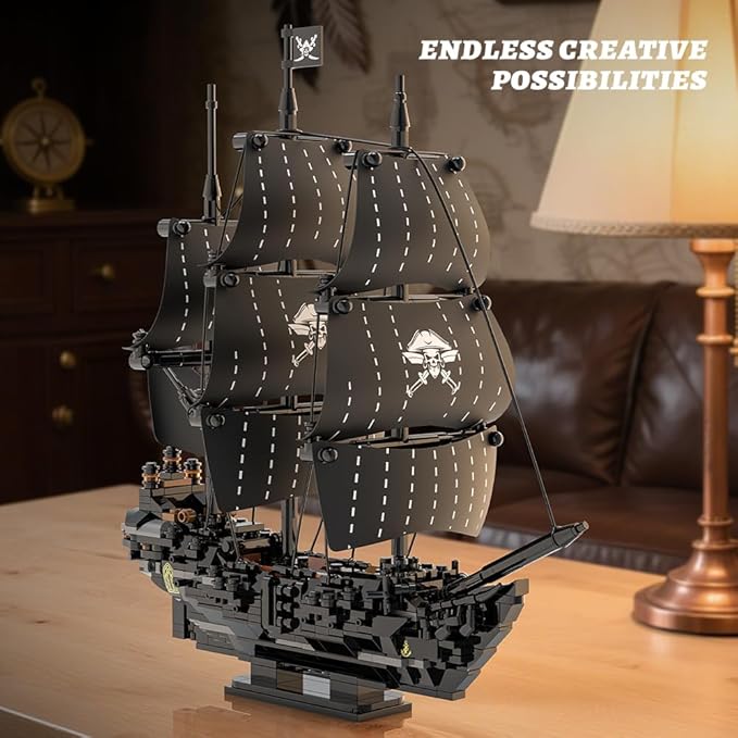 39088 Black Pearl Pirate Ship Building Blocks774 PCS Pirate Ship Model with Fabric Sails Sailing Ship Building Blocks Set for Adults &amp Teens