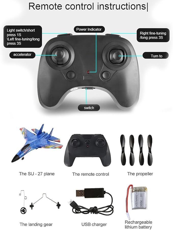 Gravity Glider Gravity Glider Plane Gravity Glider 4 Rotor Rc Glider Aircraft Drone Led 2.4g Gravity Rc Plane (Blue)