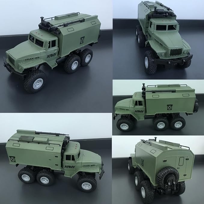 GoolRC RC Military Truck 1:16 Scale 6WD Remote Control Car Off-Road RC Truck with LED Light and 2 Batteries All Terrain Army Transport Vehicle for Adults