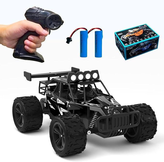 Remote Control Car Monster Truck Toys 1:16 Scale RC Car For Boys 2.4GHz High Speed 20 km/h With LED HeadlightsRechargeable RC Cars Gifts for Boys 4-7 8-12 Christmas Beginner Kids 6-12+ (Black)