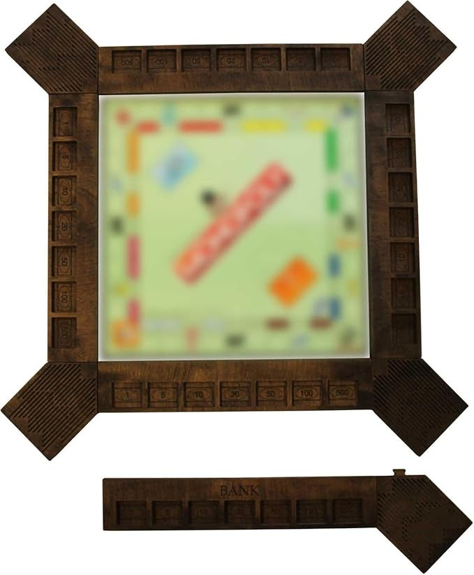 Custom Board Game Frame Personalized Game Board Organizer Compatible with Monopoly Board Game and Monopoly Game Pieces | Economic Themed Game Organizer | Complete Set | Ebony\