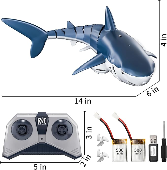 2.4Ghz Remote Control Shark Toys for Kids 6 7 8 Years Old 1:18 Scale High Simulation Shark for Pool Bath Toys for Toddlers Electronic RC Sea Animal Outdoor Water Gifts