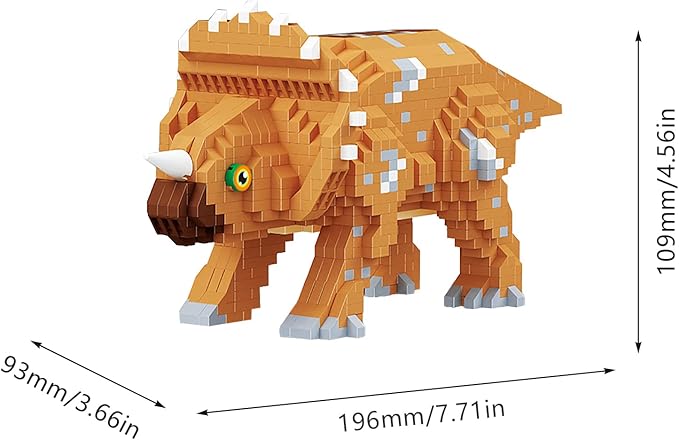 Larcele Micro Building Blocks Dinosaur Set DIY Mini 3D Building Toy Bricks1145 Pieces KLJM-06 (TriceratopsYellow)