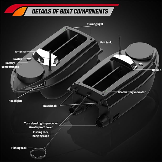 V030 Remote Control Bait Boat 12V 2.4G High-Speed RC Bait Boat with GPS Positioning