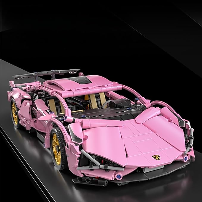 Sport Race Car Building Block Sets for Adults Pink Racing Supercar Toys Kits Collectible 1:14 MOC Model Construction Christmas Xmas Birthday Gift for Men Boys and Girls Teens Age 8-12 12-1614+