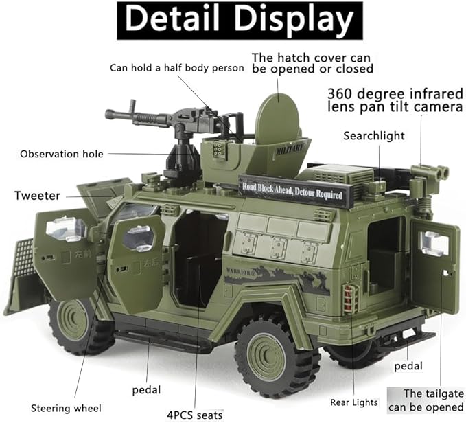4 in 1 Armored Vehicle Building Block Military Vehicle Building Brick Toys Army Car Model Toys Gifts for Boys Age 8-12 (Green)